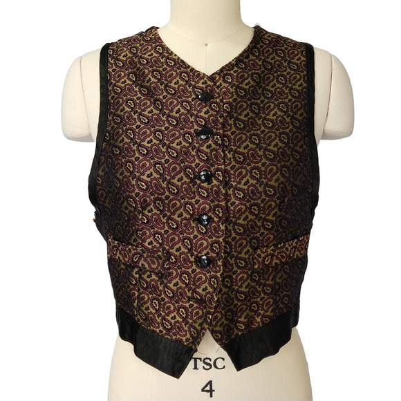 Vintage 90s Brocade Vest Size S The Limited Paisley Gold Burgundy Whimsygoth - Picture 2 of 5